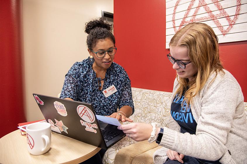 A student meeting with a career specialist in The Aspire Center.